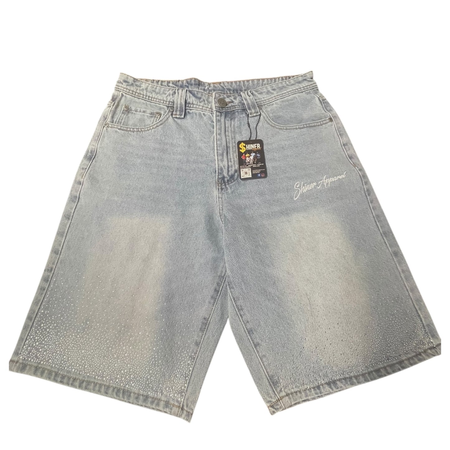 Shiner Rhinestone Embroidery Blue Jean Shorts