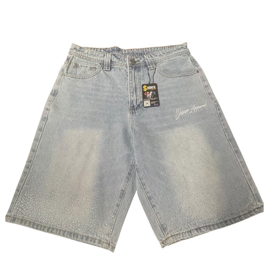 Shiner Rhinestone Embroidery Blue Jean Shorts