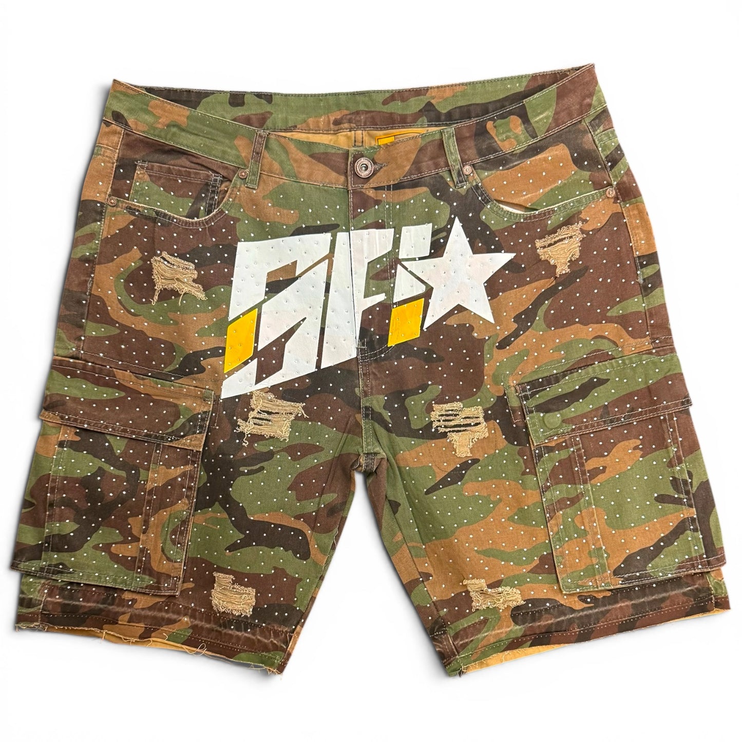 Shiner Rhinestone Camo Jean Shorts