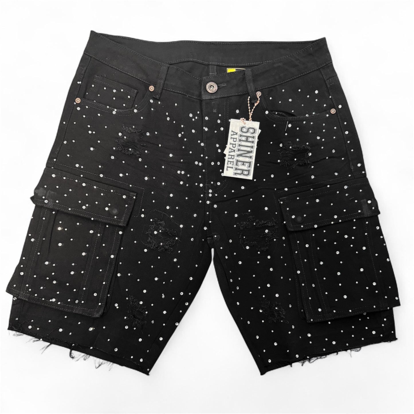 Shiner Rhinestone Black Jean Shorts