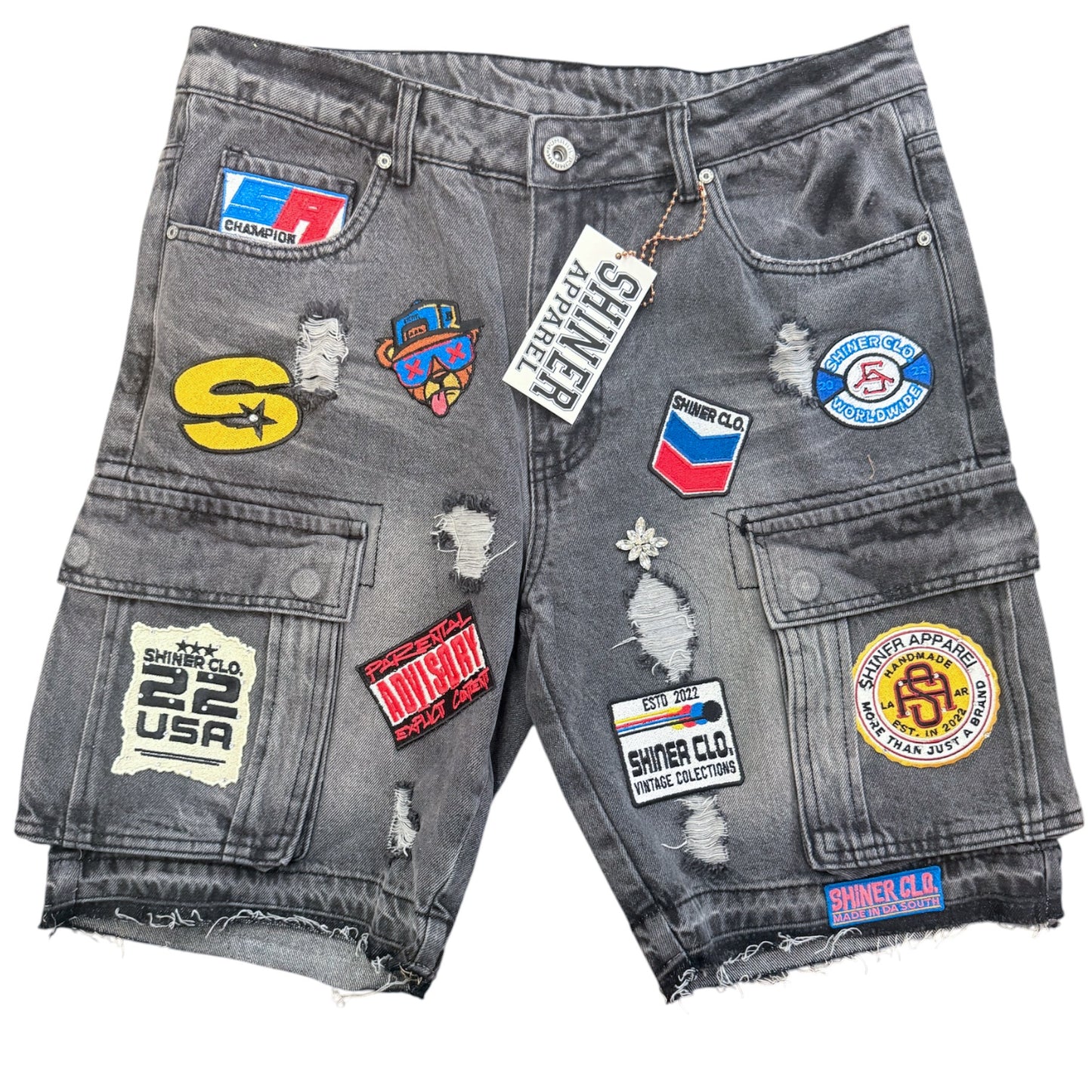 Shiner Patch Work Blue Jean Shorts