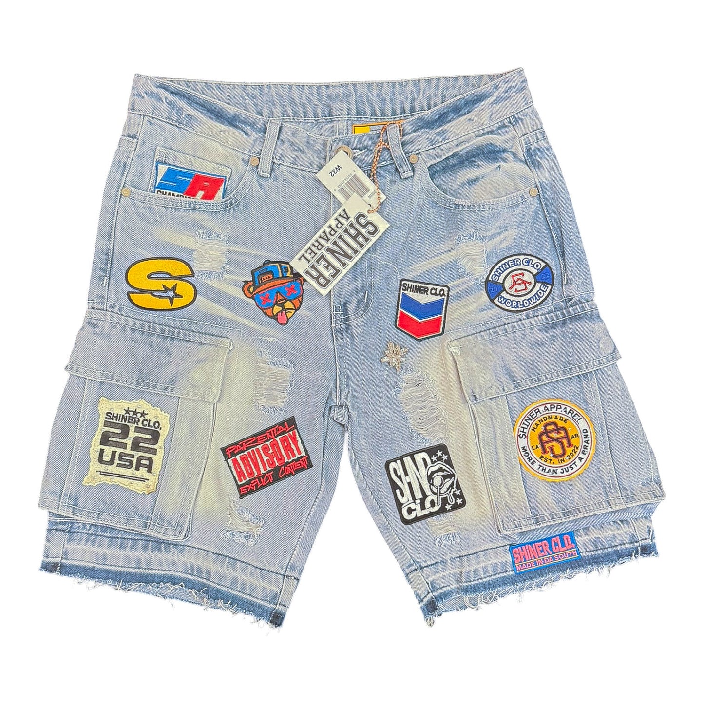 Shiner Patch Work Blue Jean Shorts