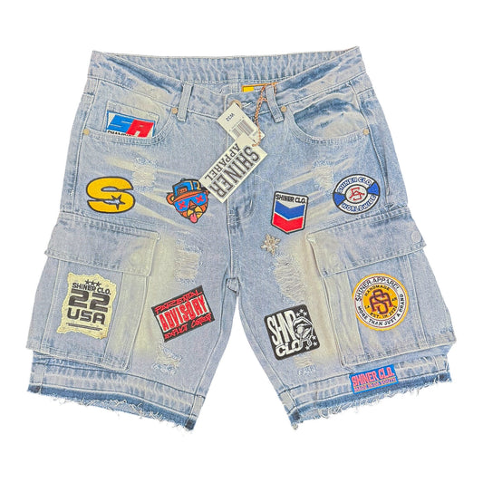Shiner Patch Work Blue Jean Shorts