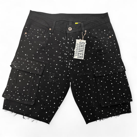 Shiner Rhinestone Black Jean Shorts